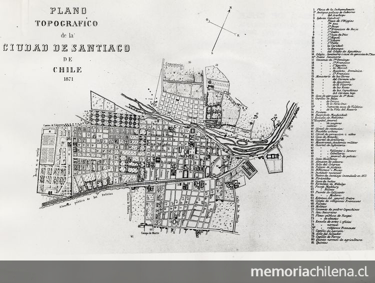 Plano topográfico de la Ciudad de Santiago de Chile, 1871