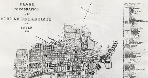 Plano topográfico de la Ciudad de Santiago de Chile, 1871