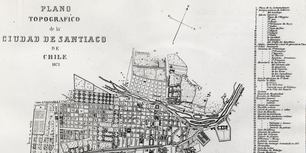 Plano topográfico de la Ciudad de Santiago de Chile, 1871