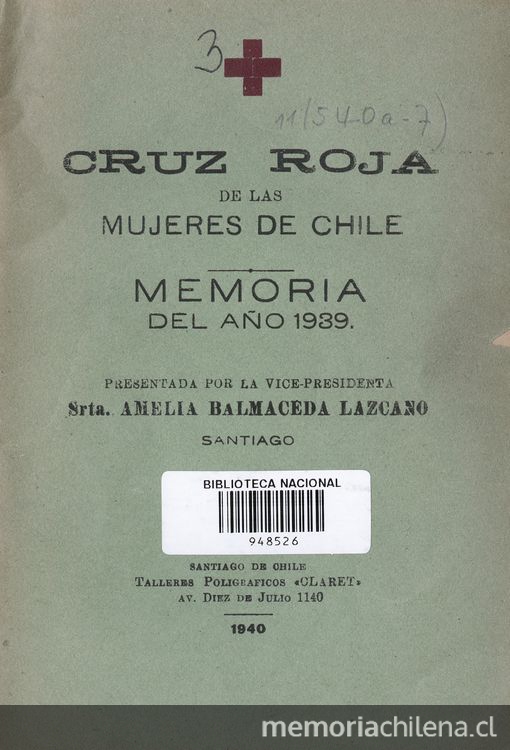 Cruz Roja de las mujeres de Chile : memoria del año 1939, presentada por la presidenta