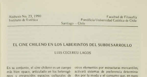 El cine chileno en los laberintos del subdesarrollo