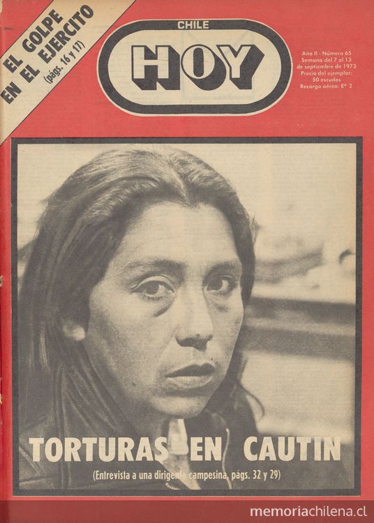 Portada Chile hoy, año 2, número 65, septiembre 1973