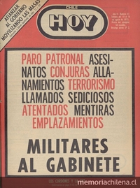 Portada Chile hoy, año 2, número 61, agosto 1973