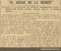 El húsar de la muerte, hazañas y aventuras de Manuel Rodríguez: argumento de Julio César (Hugo Silva) y Pedro Sienna