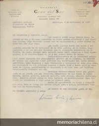 [Carta] 1947 nov. 4, Santiago, [Chile] [a] Gabriela Mistral, Consulado de Chile, California, [EE.UU.] [manuscrito], 4 de noviembre de 1947