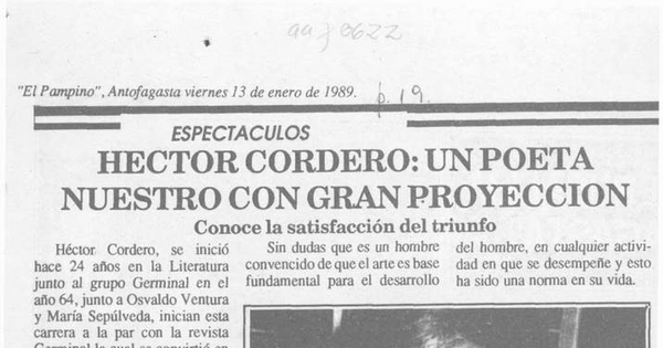 Héctor Cordero, un poeta nuestro con gran proyección