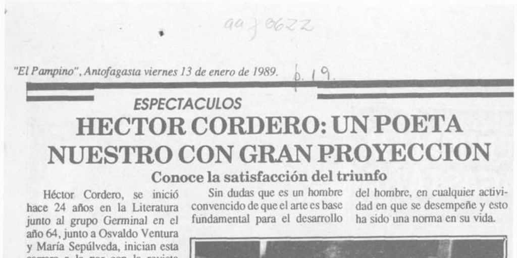 Héctor Cordero, un poeta nuestro con gran proyección