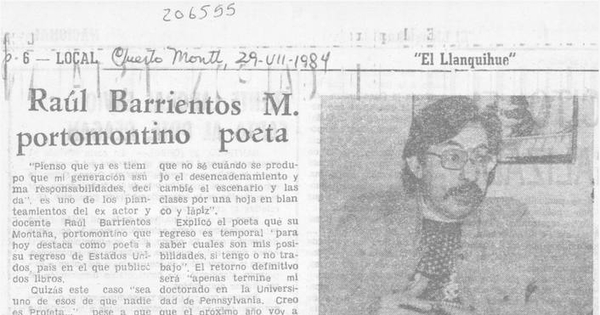 Raúl Barrientos M., portomontino poeta