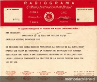 [Telegrama] 1945 nov. 15, Santiago, Chile [a] Gabriela Mistral, Río de Janeiro, Brasil[Manuscrito]/Alfredo Duhalde, Vicepresidente de la República