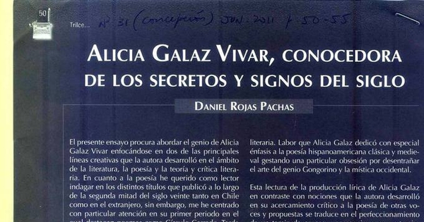 Alicia Galaz Vivar, conocedora de los secretos y signos del siglo