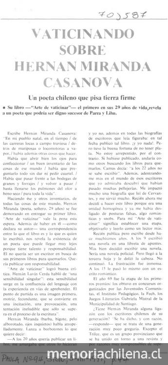 Vaticinando sobre Hernán Miranda Casanova