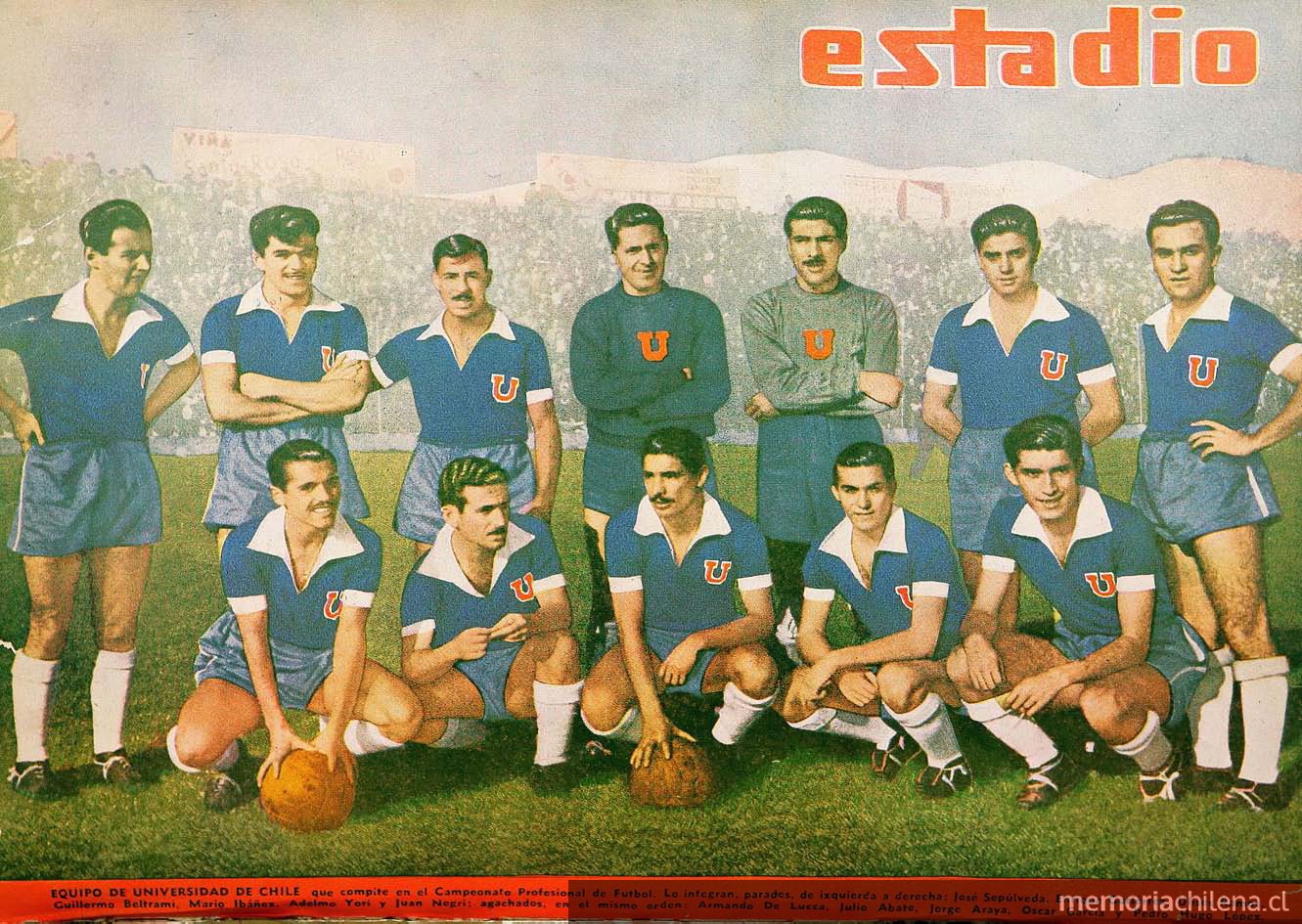 Equipo de Universidad de Chile 1949 Estadio. Santiago : [s.n.], 1941-1982, nº 318, (18 jun. 1949), contraportada