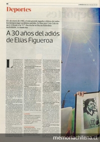 A 30 años del adiós de Elías Figueroa: "El título de Mejor de América se lo quité a Pelé". En Deportes, La Tercera, pp. 14, 2 de enero 2013