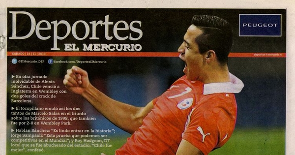 El mejor Alexis Sánchez renació de la mano de Jorge Sampaoli y Gerardo Martino. El Mercurio, Deportes, Santiago, 16 de Noviembre de 2013, pp. 2 y 3. tiago 1 de junio 2015,