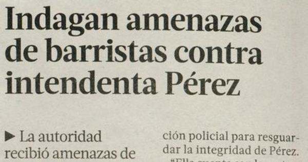 Intendenta Pérez recibe protección policial ante amenazas de muerte A través de vía telefónica y Twitter, supuestos barristas de la Garra Blanca ante las medidas de seguridad en los estadios. En La Tercera, Santiago, 25 de septiembre de 2012, pp. 12.