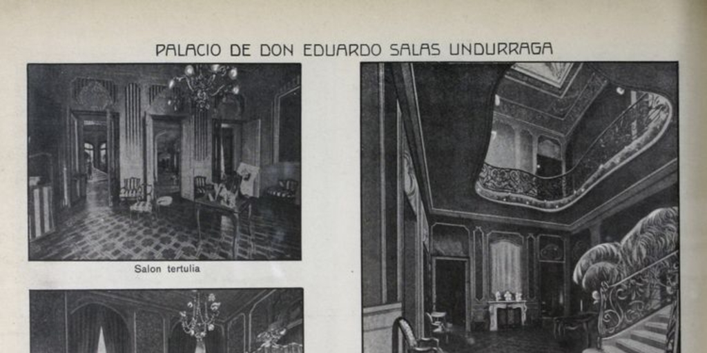 "Gran hall del palacio de Eduardo Salas", En Jorge Walton, Vistas de Chile, Santiago, Impr. Barcelona, 1915, p.45