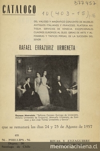 Catalogo del valioso y magnifico conjunto de muebles antiguos italianos y franceses de la sucesión de Rafael Errázuriz Urmeneta
