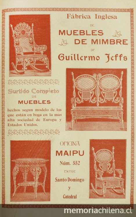 "Fábrica de muebles de mimbre de Guillermo Jeffs", Zig-Zag, Santiago, n.12, 2 de mayo de 1905.