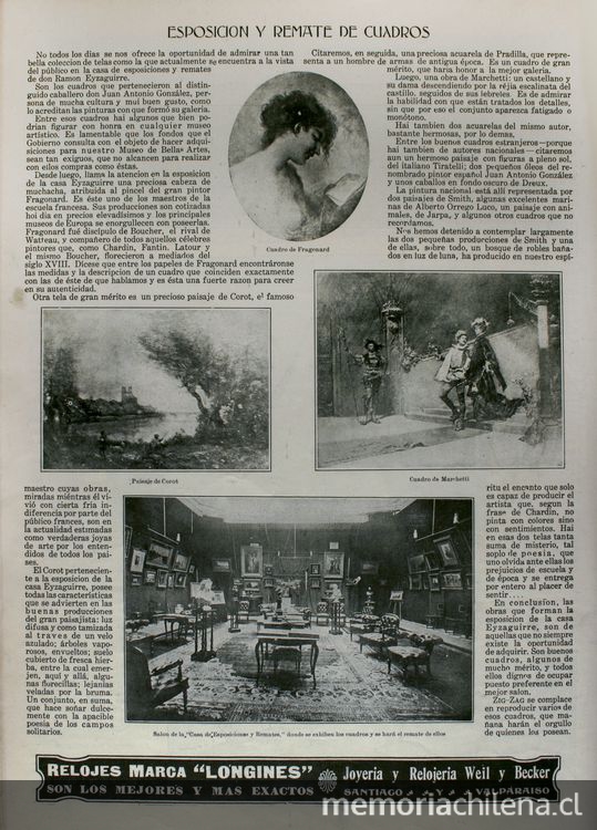 "Exposición y remate de cuadros", Zig-Zag, n.76, 29 de julio de 1906.