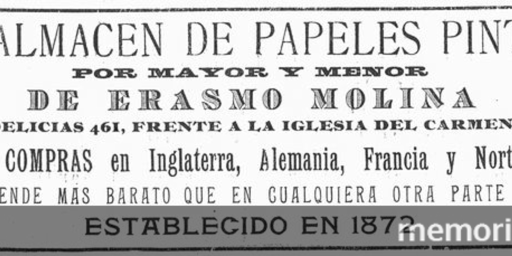 Aviso "Gran almacenes de papeles pintados", Anuario Prado Martínez, 1904-1905, p.147.