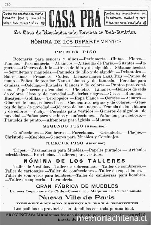 Aviso "Casa Pra", Anuario Prado Martínez, 1904-1905, p.240