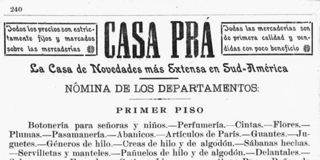 Aviso "Casa Pra", Anuario Prado Martínez, 1904-1905, p.240