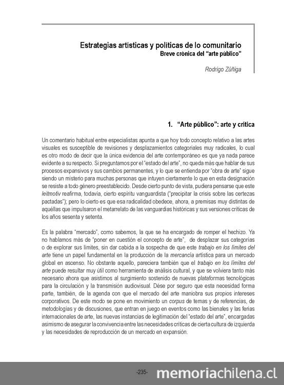 Estrategias artísticas y políticas de lo comunitario. Breve crónica del "arte público"