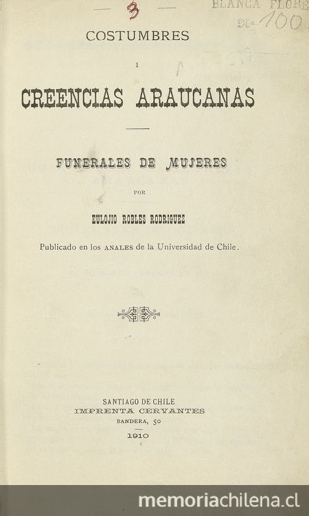 Costumbres i creencias araucanas :funerales de mujeres