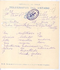 [Telegráma], 1917 jun. 29 Los Andes, Chile <a> Pedro Aguirre Cerda, Chile