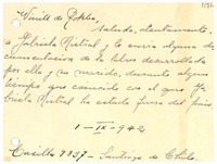 [Tarjeta] 1942 sept. 1, Santiago, Chile [a] Gabriela Mistral