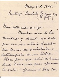 [Carta] 1948 mayo 5, Santiago, Chile [a] [Gabriela Mistral]