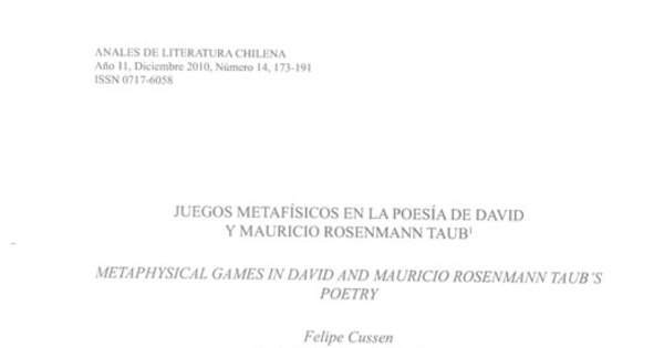 Juegos metafísicos en la poesía de David y Mauricio Rosenmann Taub