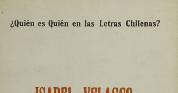 Isabel Velasco: ¿Quién es quién en las letras chilenas?