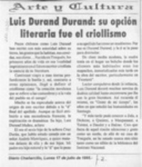 Luis Durand Durand, su opción literaria fue el criollismo  [artículo].