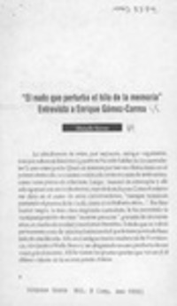 El nudo que perturba la memoria, entrevista a Enrique Gómez-Correa  [artículo] Marcelo Novoa.