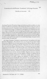 Comunicación del premio "Academia" a D. Jorge Guzmán  [artículo] Felipe Alliende.
