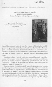 Tipos humanos en la poesía folclórica chilena  [artículo] Raquel Barros.