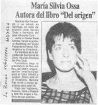 María Silvia Ossa autora del libro "Del origen"  [artículo] Federico Tatter.