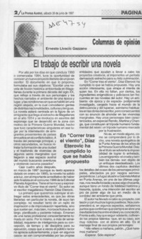 El trabajo de escribir una novela  [artículo] Ernesto Livacic Gazzano.