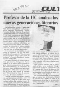 Profesor de la UC analiza las nuevas generaciones literarias  [artículo] A. J. S. V.