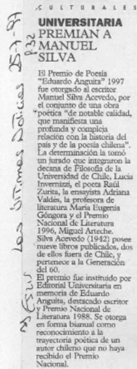 Premian a Manuel Silva  [artículo].