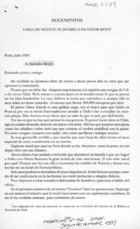 Carta de Vicente Huidobro a Salvador Reyes