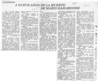 A nueve años de la muerte de Mario Bahamonde  [artículo] Alfredo Aranda.