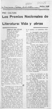 Los Premios Nacionales de Literatura, vida y obras  [artículo].