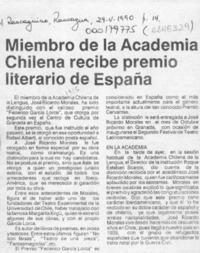 Miembro de la Academia Chilena de la Lengua recibe premio literario en España  [artículo].