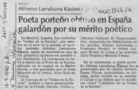 Poeta porteño obtuvo en España galardón por su mérito poético  [artículo].