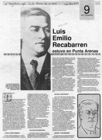 Luis Emilio Recabarren estuvo en Punta Arenas  [artículo] Marino Muñoz Lagos.