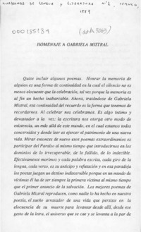 Homenaje a Gabriela Mistral  [artículo] Raúl Zurita Canessa.