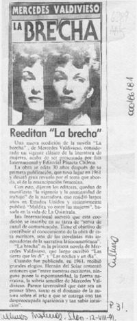 Reeditan "La brecha"  [artículo].