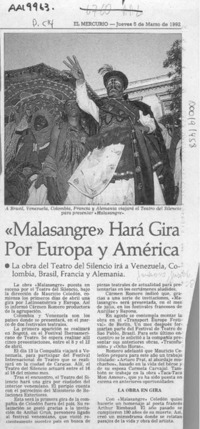 "Malasangre" hará gira por Europa y América  [artículo].